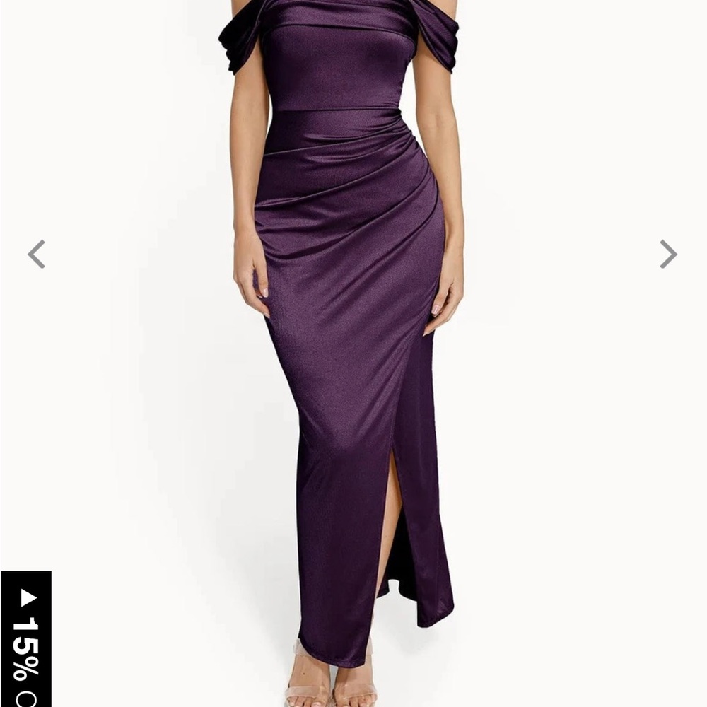 Popilush Shapewear Off Shoulder Shine Ruched Sculpting Maxi Dress